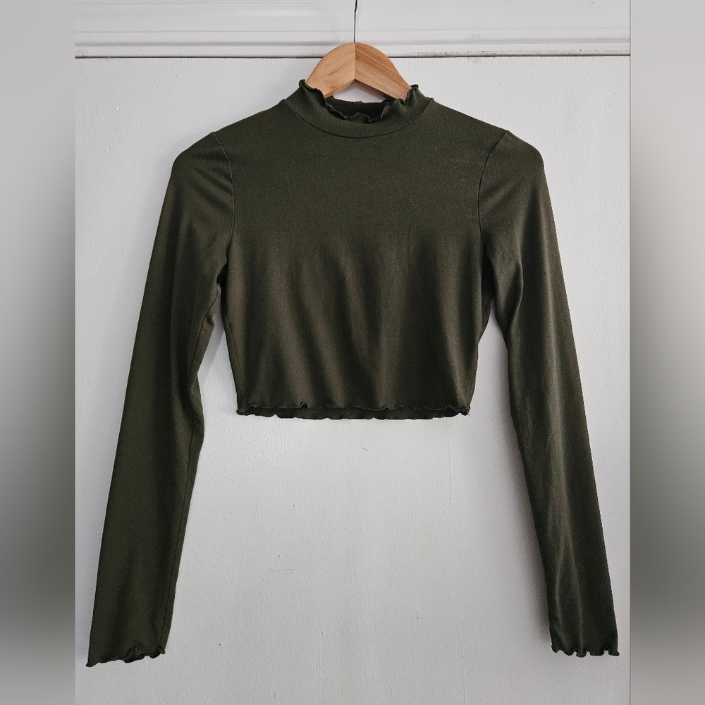 Forest Green Long Sleeve Crop Top Size Small